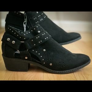 Black suede studded booties